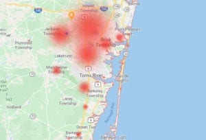 Ocean county coronavirus heat map 3-26-20
