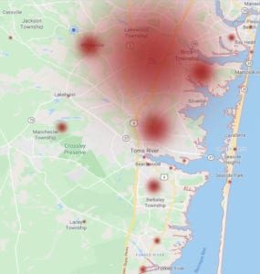 Ocean county coronavirus heat map 3-29-20