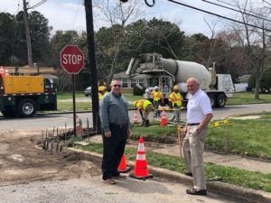 Mo hill practices safe social distancing while checking up on side walk crews