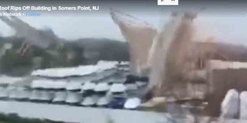Watch as Wind Gusts Rip Roof off Jersey Shore Marina