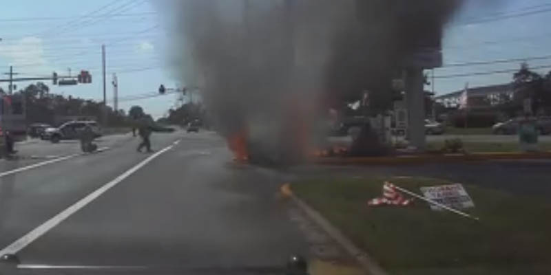 Watch: Driver Pulled from Burning Car in New Jersey
