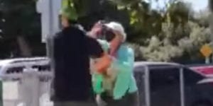 Watch as karen maces couple eating lunch without face masks in dog park