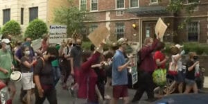Left wing liberals protest dangerous in-person voting with huge mob protest at postmaster general's home