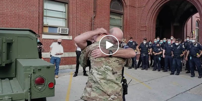 NYPD Welcomes Officer Home from Tour of Duty in Afghanistan Surprises Cop Dad at Work