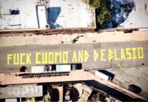 Huge f*ck cuomo & deblasio mural painted on brooklyn street