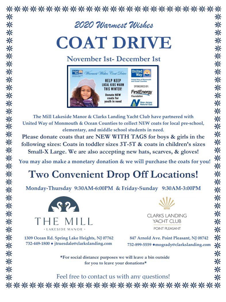 Spreading the Word about our Warmest Wishes Coat Drive 2020 on behalf of the United Way of Monmouth and Ocean Counties