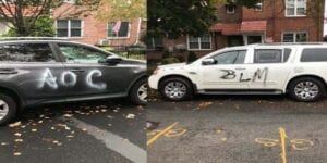 Police capture vandal who spray painted "aoc" and "blm" on cars