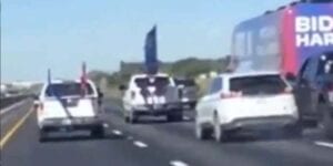 Watch: videos show biden bus, chase car swerving into other vehicles during texas bus incident