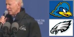 Watch joe biden show off his imaginary philadelphia eagles jacket at rally