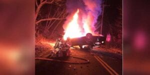 New jersey police officer, firefighter save driver from overturned fiery wreck on thanksgiving night