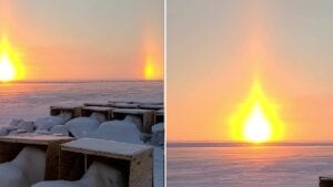 Rare alaskan "sun dog" sunset caught on video