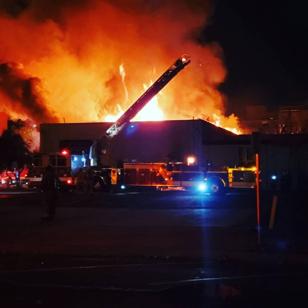 Firefighters battle blaze in downtown bakersfield at tina marie's cafe - photo licensed by shore news network.