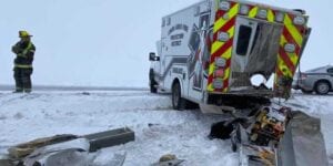 Limon ambulance hit by amazon semi on snowy i-70