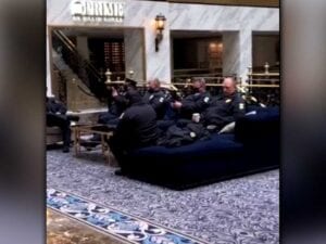 Watch as d. C. Police given shelter in trump hotel during inauguration security surge