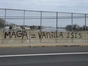 Graffiti on forked river bridge calls maga "vanilla isis"