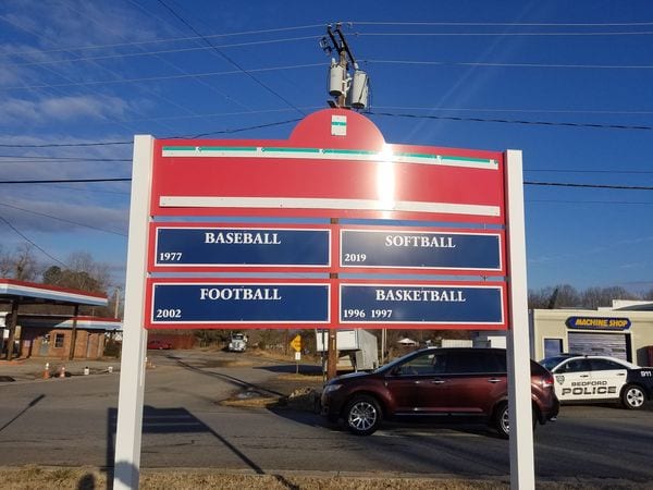 High school that wins very few championships has sign stolen
