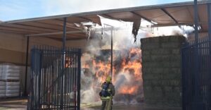 Fire breaks out at los angeles county animal feed hay storage near trader joe's
