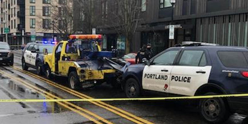 Tow Truck Driver Loses It, Crashes, Bashes his Way Through Portland