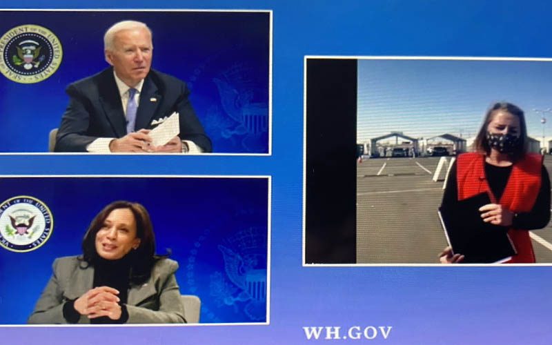 Biden asks nine year University nurse, "Are you a freshman?" during COVID-19 vaccination meeting