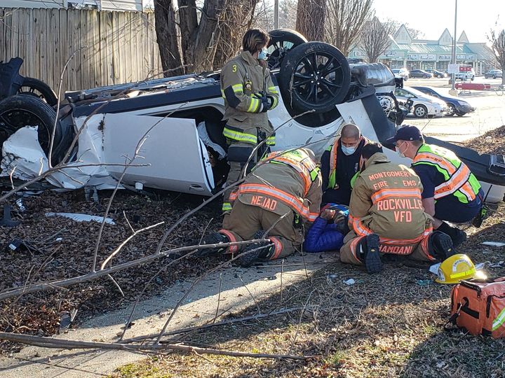 Firefighters extricate speeding driver who caused accident in Rockville