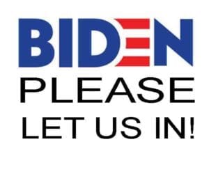 Report: immigrants show up at u. S. Border wearing "biden, let us in! " shirts