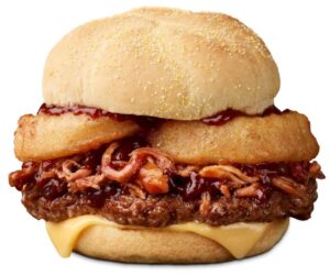 Roy rogers adds "big sky" pulled pork sandwich topped with beer battered onion rings