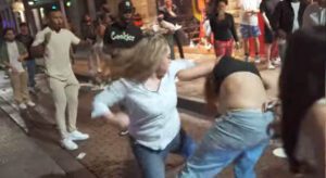 Two women engage in downtown austin street fight