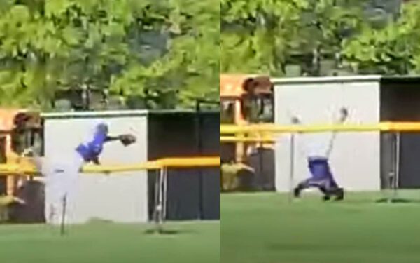 Play of the week: nj high school outfielder rides the fence to rob opponent of home run - photo licensed by shore news network.