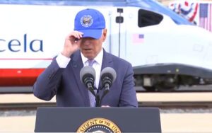 Joe biden just gave a speech about amtrak and we're not sure what he said either