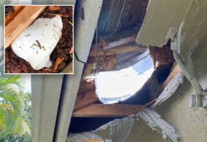 Soccer ball sized block of ice falls from sky through roof of Florida home