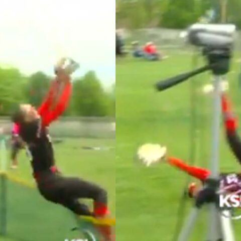 Sports play of the week: utah high school softball player jumps the fence to stop home run - photo licensed by shore news network.