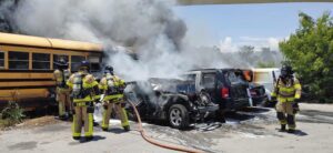 School bus, several vehicles destroyed by fire in miami