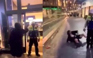 Mcdonald's security guard arrested after beating woman who doused him with drink