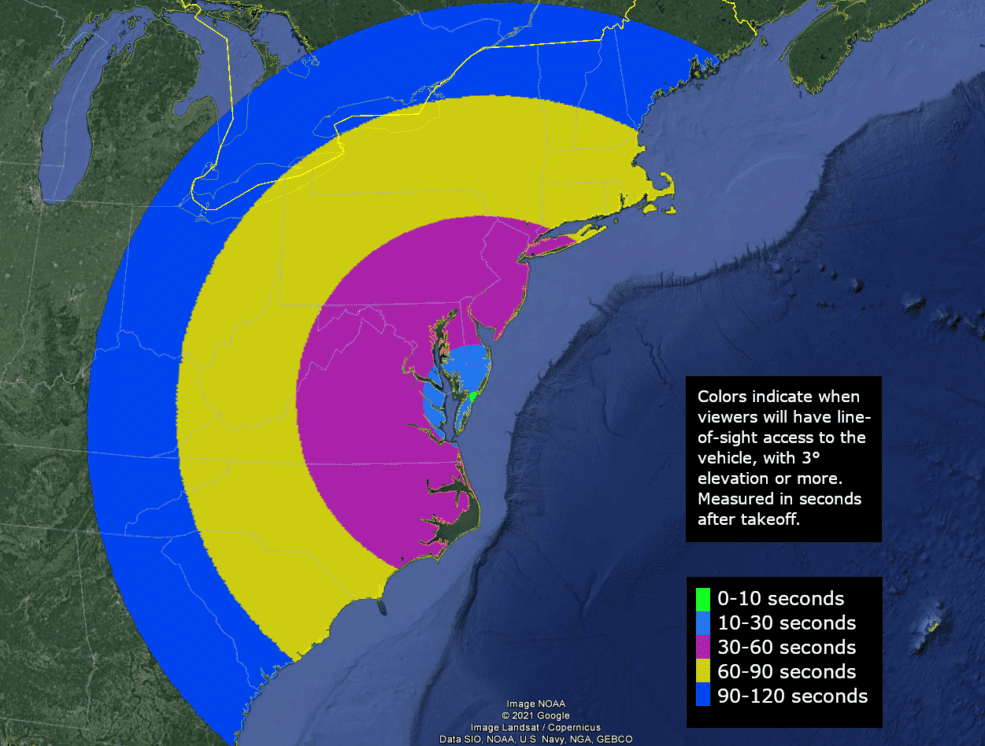When is the next rocket launch visible on the east coast?