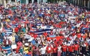 Cuban communists rally in the streets and blame u. S. For anti-communist uprising