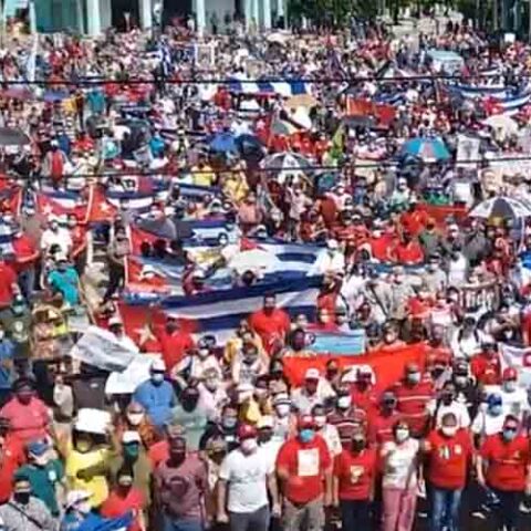 Cuban communists rally in the streets and blame u. S. For anti-communist uprising - photo licensed by shore news network.