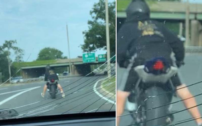 Road raging motorcyclist beat car and fled the area, police say