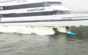 Surfing a seastreak ferry wave in new jersey