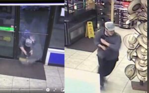 Watch: business robber runs through glass door