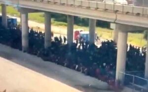 A thousand migrants under a bridge, "the largest group we've ever seen"