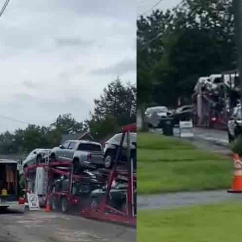 Watch: runaway vehicle carrier loses brakes smashes through neighborhood - photo licensed by shore news network.
