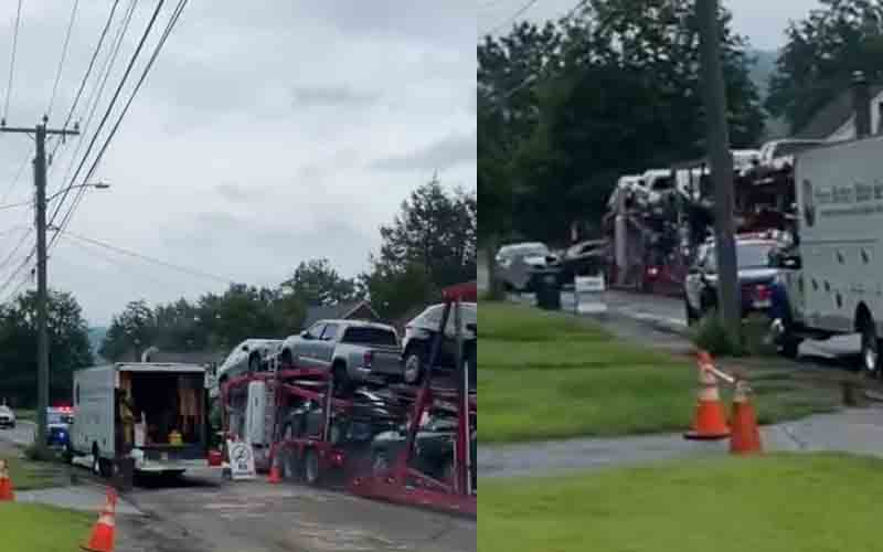Watch: Runaway vehicle carrier loses brakes smashes through neighborhood