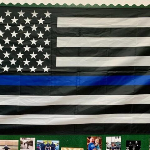 Teacher reportedly forced to remove a pro-police flag because the school deemed it a ‘political symbol. ’ blm and pride flags still allowed - photo licensed by shore news network.