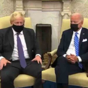 Biden handler shuts down uk prime minister boris johnson mid-sentence during meeting with president