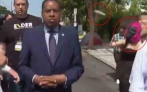 Larry Elder a black candidate for California governor attacked by white woman wearing monkey mask