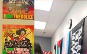 Posters on display in california high school classroom display ‘f*** the police’ and ‘f*** amerikkka’ phrases