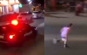 Viral video allegedly shows man fleeing police on rollerblades Viral video allegedly shows man fleeing police on rollerblades