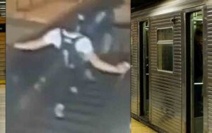 Police searching for man who randomly kicked woman down a subway escalator