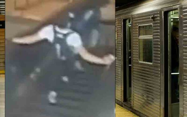 Police searching for man who randomly kicked woman down a subway escalator