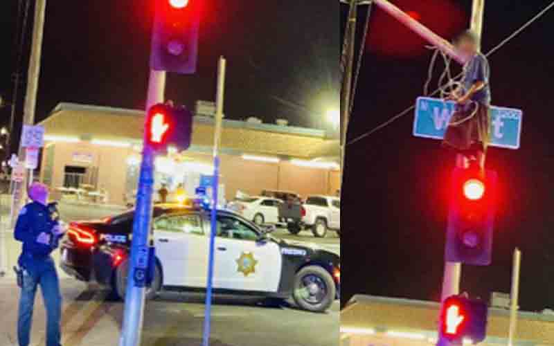 Fresno first responders save man who tried to hang himself from street light